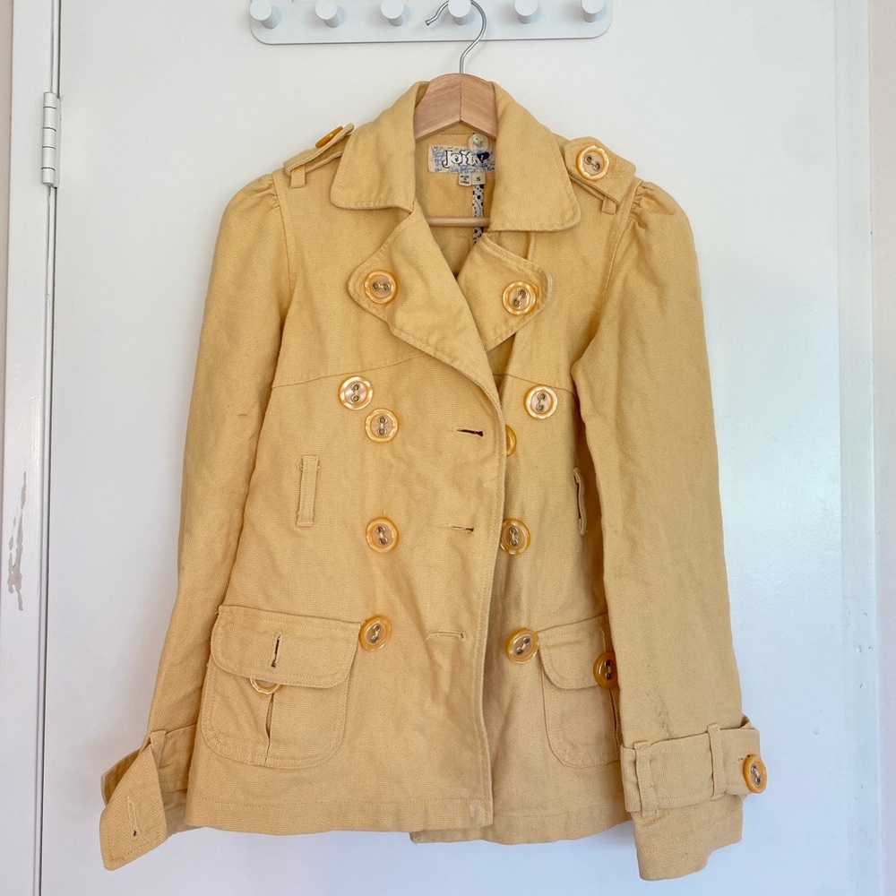 Vintage Women's Mustard Double-Breasted Pea Coat